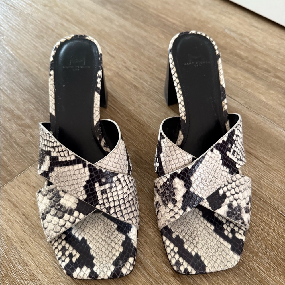 Marc Fisher Snake Skin Block Heels with Square Toe